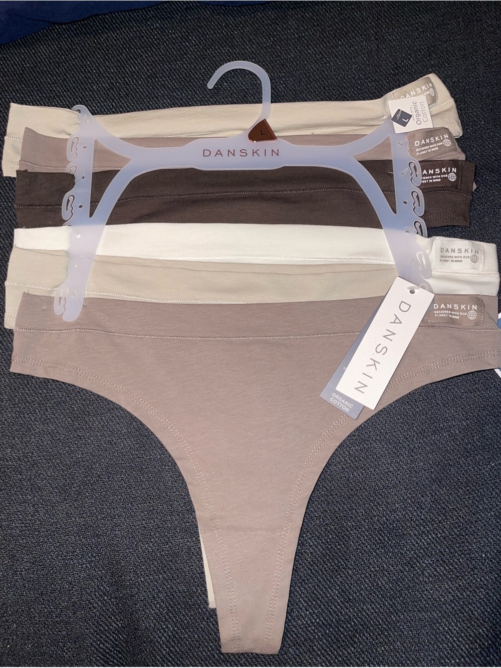 Danskin Organic Cotton Thong 6-Pack - Brown, Cream, Tan